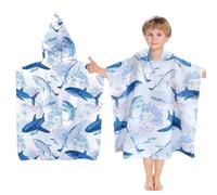 Toalla de Playa Con Capucha Para Niños - Microfibra Poncho de Piscina Para Niñas de 2 a 8 Años (Tiburones)