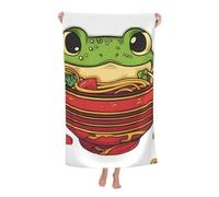 Toalla de playa de microfibra con diseño de rana kawaii comiendo en un tazón de ramen, tamaño extra grande, tropical, extra grande, XL, para piscina, secado rápido, resistente a la arena, para mujere