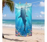 Toalla de playa de microfibra con diseño de tiburón ballena, escena oceánica azul, de secado rápido, suave, sin arena, ligera, para vacaciones, piscina, gimnasio, artículos esenciales al aire libre
