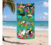 Toalla de playa de microfibra con estampado de gato tropical, diseño floral, secado rápido, suave, sin arena, manta ligera de gran tamaño para viajes al aire última intervensión, pícnic, piscina