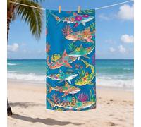 Toalla de playa de microfibra de tiburón colorido, diseño de océano azul, de secado rápido, absorbente, suave, sin arena, ligera, para vacaciones, piscina, al aire libre, viajes, esenciales, 35 x 70