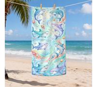 Toalla de playa de microfibra de tiburón, diseño Aqua Ocean de secado rápido, absorbente, suave, sin arena, manta de playa ligera, de gran tamaño, para día festivo, picnic, al aire última intervensión
