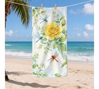 Toalla de playa de microfibra floral clásico con libélula, rosa amarilla, secado rápido, suave, sin arena, manta ligera de gran tamaño, para viajes al aire última intervensión, artículos esenciales de