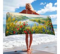 Toalla de playa de microfibra floral, diseño vibrante de jardín, secado rápido, suave, sin arena, manta ligera para vacaciones, picnic, camping, piscina, viajes al aire libre, 89 x 178 cm