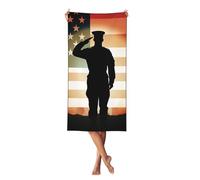 Toalla de playa de microfibra sin arena, fina, de secado rápido, superabsorbente, grande, ligera, ultra suave, con texto en inglés "Thank You Soldier Saluting American", toalla compacta para gimnasio