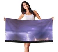 Toalla de playa de terciopelo con zorro blanco y plateado, estampado de tormenta relámpago para el hogar, viajes, piscina, gimnasio, tomar el sol