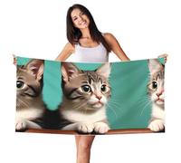 Toalla de playa de terciopelo con zorro blanco y plateado, un curioso estampado de gato para el hogar, viajes, piscina, gimnasio, tomar el sol