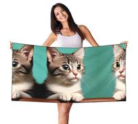 Toalla de playa de terciopelo con zorro negro y plateado, un curioso estampado de gato para el hogar, viajes, piscina, gimnasio, tomar el sol