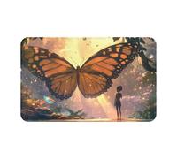 Toalla de playa de terciopelo de piel de melocotón de secado rápido con símbolos sobrenaturales con estampado negro de The Butterfly To The Little Girl; toalla de playa de gran tamaño de 55 x 27.5