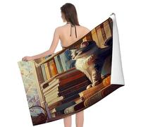Toalla De Playa Estantes Coloridos Llenos De Libros Y Patrón De Gatos Grande Toalla Absorbente Multicolor Viaje Toallas, para Piscina, Surf, Gimnasio, 80x130cm