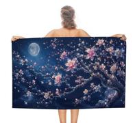 Toalla de playa extragrande Moonlight Cherry Blossom Tree Night Sky, de secado rápido, de microfibra, resistente a la arena, ideal para viajes. Manta de playa multiusos ligera, para piscina, gimnasio