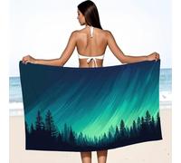 Toalla de playa genérica, 170 x 90 cm, toalla de baño de microfibra de soñador natural, moderna, tranquilizadora, paisaje, bosque Aurora, boreal, secado rápido, manta absorbente para playa y camping