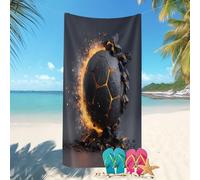 Toalla de Playa Grande 70x140 cm Primer Plano Creativo De FúTbol En 3D Prevención de Arena, Toallas de Playa y Piscina, Ligera, Secado Rápido, Absorbentes Negro para Adultos y Niños, Viajes, Sauna
