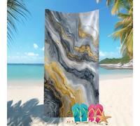 Toalla de Playa Grande 80x160 cm Tema Moderno De MáRmol Prevención de Arena, Toallas de Playa y Piscina, Ligera, Secado Rápido, Absorbentes Blanco GrisáCeo para Adultos y Niños, Viajes, Sauna