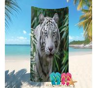 Toalla de Playa Ligera, Toallas de Playa de Microfibra 70x140 cm Primer Plano De Un Tigre Blanco Prevención,Arena Secado Rápido Grande,Toalla de baño Verde Playa, Lscina,Yoga,Fitness Viajes