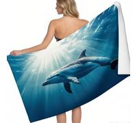 Toalla de Playa Microfibra Delfines al Atardecer 140 x 70 cm Azul Secado rápido sin Arena Ligera Absorbente Playa Gimnasio Viajes Sauna