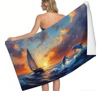 Toalla de Playa Microfibra Delfines y veleros al Atardecer 160 x 80 cm Color Naranja Secado rápido sin Arena Ligera Absorbente Playa Gimnasio Viajes Sauna