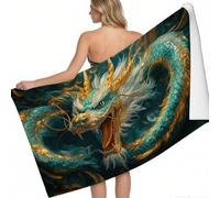 Toalla de Playa Microfibra Dragón Abstracto 140 x 70 cm Oro Suave Absorbente Secado rápido Playa Piscina mar Idea de Regalo Verano