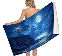 Toalla de Playa Microfibra Faro de la Isla a la luz de la Luna 180 x 90 cm Secado rápido sin Arena Azul Oscuro Ligera Playa Piscina Viajes
