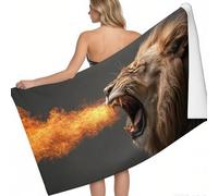 Toalla de Playa Microfibra León Animal escupiendo Fuego 160 x 80 cm Toalla de baño Grande Marrón Oscuro Secado rápido sin Arena Ligera portátil Piscina Yoga Gimnasio Viajes