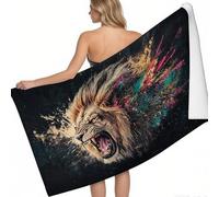 Toalla de Playa Microfibra León en Acuarela 160 x 80 cm Marrón Secado rápido sin Arena Ligera Absorbente Playa Gimnasio Viajes Sauna
