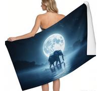 Toalla de Playa Microfibra Ligera Animales Elefante Luna 180 x 90 cm Azul Oscuro Secado rápido sin Arena Absorbente Playa Camping Viajes Crucero baño