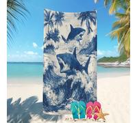 Toalla de Playa Microfibra Suave y cómoda 70x140 cm TemáTica Retro OcéAno Y TiburóN. sin Arena, Secado rápido, Extra Grande, Manta De Playa Azul Ideal para Playa, Piscina, Vacaciones y acuáticos