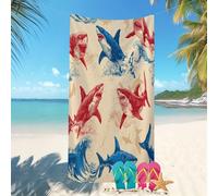 Toalla de Playa Microfibra Suave y cómoda 80x160 cm OcéAno TiburóN Tema sin Arena, Secado rápido, Extra Grande, Manta De Playa Beige Ideal para Playa, Piscina, Vacaciones y acuáticos