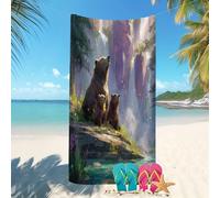 Toalla de Playa Microfibra Suave y cómoda 90x180 cm Tema del Oso Pardo del Bosque sin Arena, Secado rápido, Extra Grande, Manta De Playa Verde Claro Ideal para Playa, Piscina, Vacaciones y acuáticos