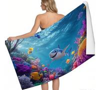 Toalla de Playa Microfibra Tiburón pequeño de Dibujos Animados 180 x 90 cm XXL Vida Marina Ultraligera portátil Secado rápido sin Arena Piscina Camping Viajes