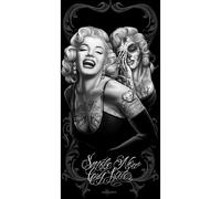 Toalla de playa negra chicana Marilyn Monroe Smile Now Cry Later