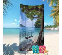 Toalla de Playa Secado Rápido Microfibra 80x160 cm Paisaje de Columpios Junto Al Mar Prevención de Arena Toalla de Playa con Estampado Azul Claro para Playa/Sillas de Playa Vacaciones de Verano