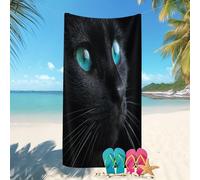 Toalla de Playa Secado Rápido Microfibra 90x180 cm Animal Gato Azul Primer Plano Prevención de Arena Toalla de Playa con Estampado Negro para Playa/Piscina/Sillas de Playa Vacaciones de Verano