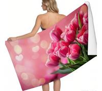 Toalla de Playa Secado rápido Tulipanes Rosas 200 x 100 cm Día De San Valentín Suave Ligera sin Arena Playa Viajes Camping Verano