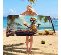 Toalla de playa tropical vibrante, colorida obra de arte de mono a la parrilla, suave, de secado rápido, sin arena, ligera, esencial para viajes en la piscina de verano, 62 x 31 pulgadas