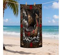 Toalla de playa vikinga estética para hombres, mujeres y adultos, 35 x 70 pulgadas, diseño vintage náutico, fina, de secado rápido, toalla grande para viajes, piscina, baño, decoración de campamento