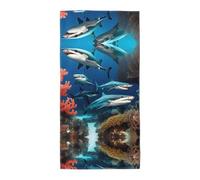 Toalla de playa y piscina con estampado de coral de tiburón submarino para hombres y mujeres, ideal para viajes, gimnasio, tomar el sol y mucho más