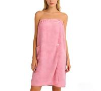 Toalla de Sauna para Mujer 140x80cm, Albornoz de Baño de Microfibra Ajustable con Botones y Bolsillo, Absorbente y Secado Rápido para Spa, Playa, Piscina, Rosa