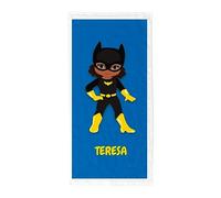 Toalla de Super héroes Personalizada con Nombre del niño o niña. Toalla de Playa o Piscina, Toalla baño con Dibujo de Super heorína. Toalla Infantil 70x140 cm. (Cat Woman)