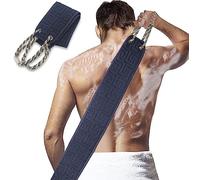 Toalla exfoliante de doble cara con asas, toalla exfoliante de baño para usar en la ducha, limpiador de espalda para la limpieza profunda de la piel para mujeres y hombres, 38.5 pulgadas