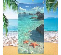 Toalla Gimnasio azul Toallas Playa estrella de mar Toalla Playa Grande 75x150cm, Secado Rápido Antiarena Toallas Baño Con Bolsa de Almacenamiento Impermeable para Baño Piscina Vacaciones XH-874