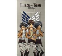 Toalla Infantil de Attack on Titan-Color Gris-70x140cm-Elaborada con 100% Poliéster de 240 gsm-Toalla Pequeña-Estampado de Mikasa, Eren y Levi