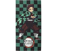 Toalla Infantil de Demon Slayer - Color Negro y Verde - 70x140cm - Elaborada con 100% Poliéster de 240 gsm - Toalla Pequeña - Estampado de Tanjiro - Producto Original Diseñado en España
