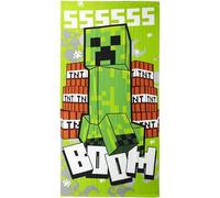 Toalla Infantil de Minecraft - Color Verde - 70x140cm - Elaborada con 100% Poliéster de 240 gsm - Toalla Pequeña - Estampado de Creeper con Explosivos - Producto Original Diseñado en España