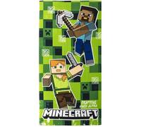Toalla Infantil de Minecraft - Color Verde - 70x140cm - Elaborada con 100% Poliéster de 240 gsm - Toalla Pequeña - Estampado de Personajes de Minecraft - Producto Original Diseñado en España