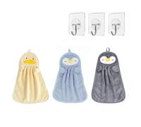 Toalla Mano Dibujos Animados Niños,Pack de 3 Toallas de Mano para Niños,Toallas Absorbentes con Diseños de Animales,Poliéster Suave,Toallas Colgantes para Baño,Cocina o Viajes,37x25 cm（Con 3 ganchos）