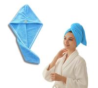 Toalla para secar el Pelo, Toalla de Microfibra, para el Cabello, Gorro de Pelo, Secado, Rápido, Ligera, Absorbente, Suave, Turbante, Pelo, Antifrizz, Ajustable, Durable, Sin encrespamiento (Azul)