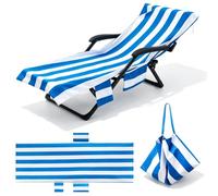 Toalla para sillón, toalla portátil para sillón de playa, azul | Altamente absorbente, bolsillos laterales para almacenamiento, ligero y portátil para playa y piscina.