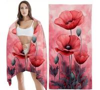 Toalla Playa 100x200 cm Toalla Gimnasio, Secado Rápido y Antiarena Toallas Baño Grandes Rosa con Bolsa, Absorbente, Suave Toallas Playa para Mujer Hombre, Viajes, Vacaciones, Natación, Amapola Z-10163