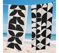 Toalla Playa 90x180cm Negro Toalla Microfibra Grande Juego de 2 Simple Patrón Diseño Absorbente Secado Rápido Beach Towel Ultraligera con Botón presión Diseño y Bolsa para Piscina Yoga Gym, Model968